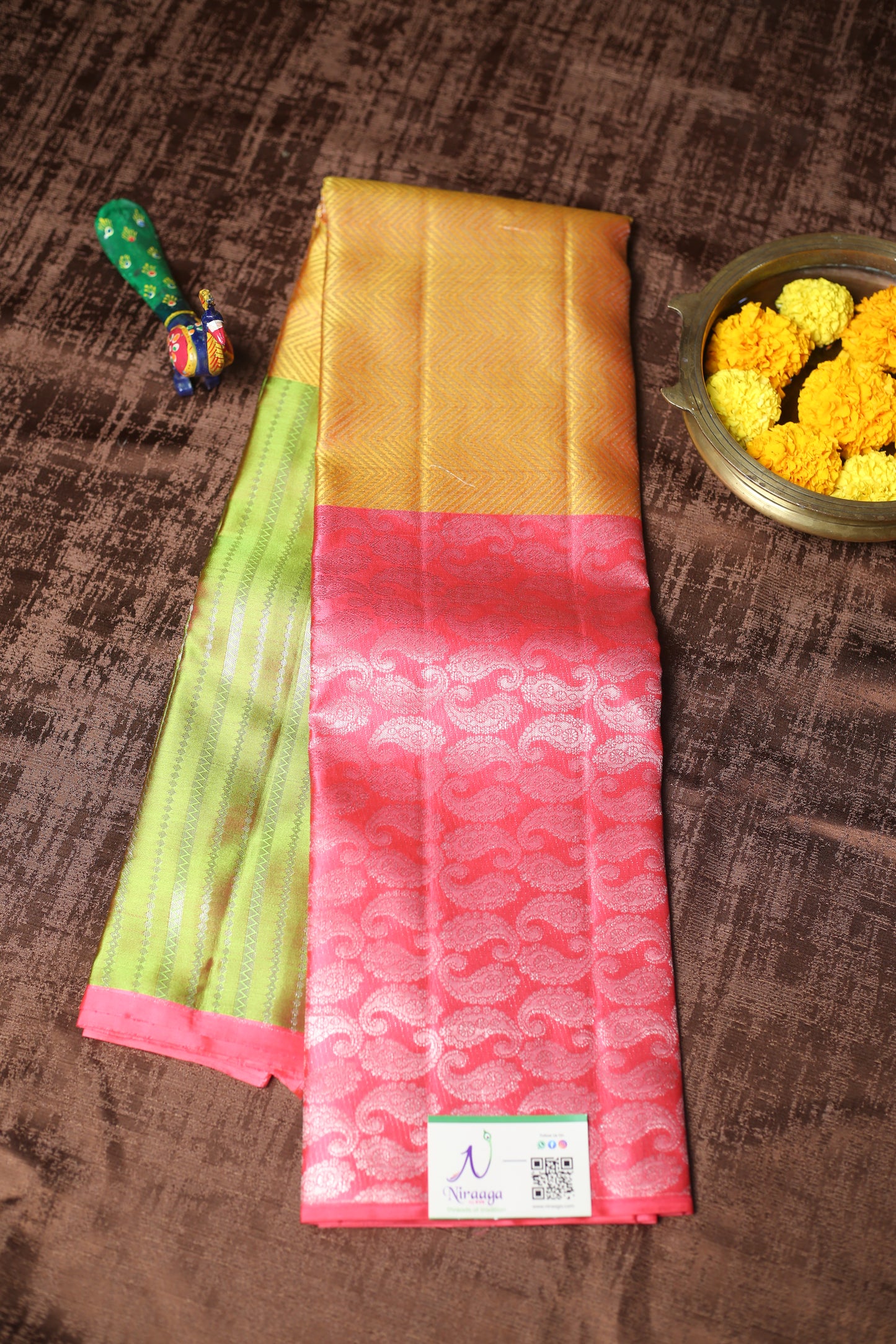 Tri colour kanchipuram silk saree